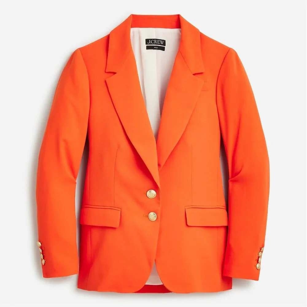 J Crew Willa Blazer Orange Gold Crest Button Tailored Jacket Size 0 Solid Lined